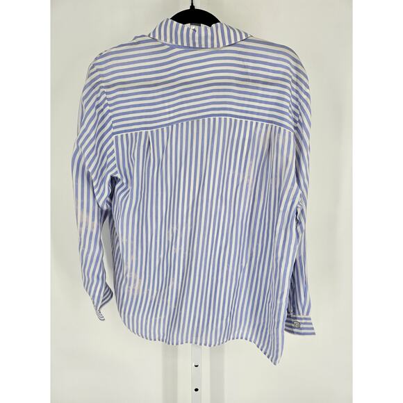 Melrose Silk Studio Womens Sz M Long Sleeve Button Up Shirt Blue White Striped - Picture 4 of 4